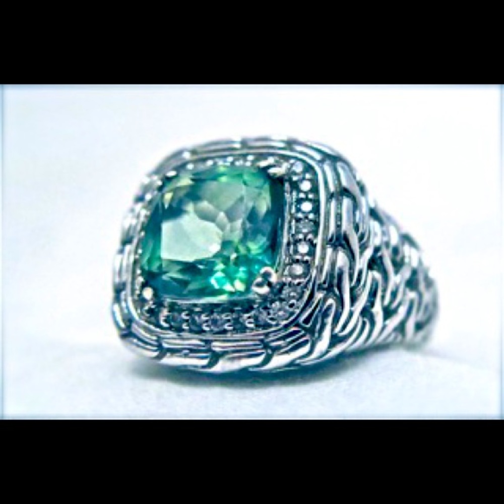 John Hardy green topaz ring with diamonds